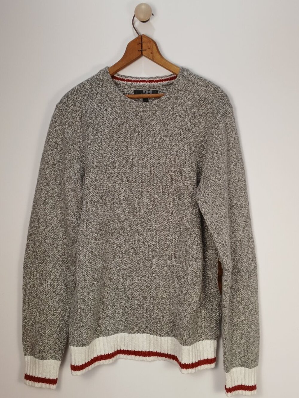 Le31 Simons Crewneck Medium Men Grey Marled Knit Sweater Elbow Patches